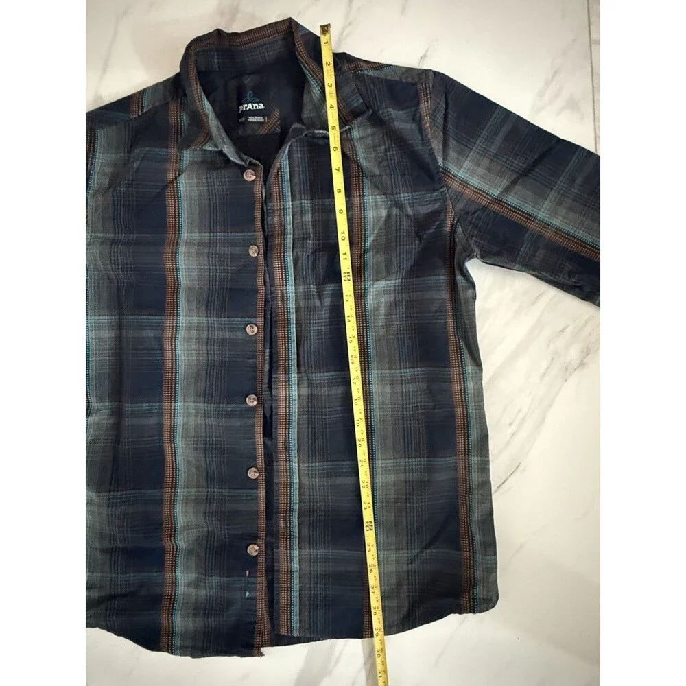 Prana Shirt Mens Medium Blue Plaid Button Up Cotton Blend